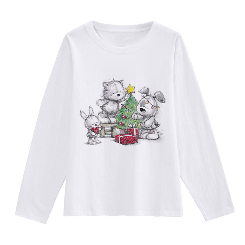 2021 Beautiful Christmas Women White T-Shirt P