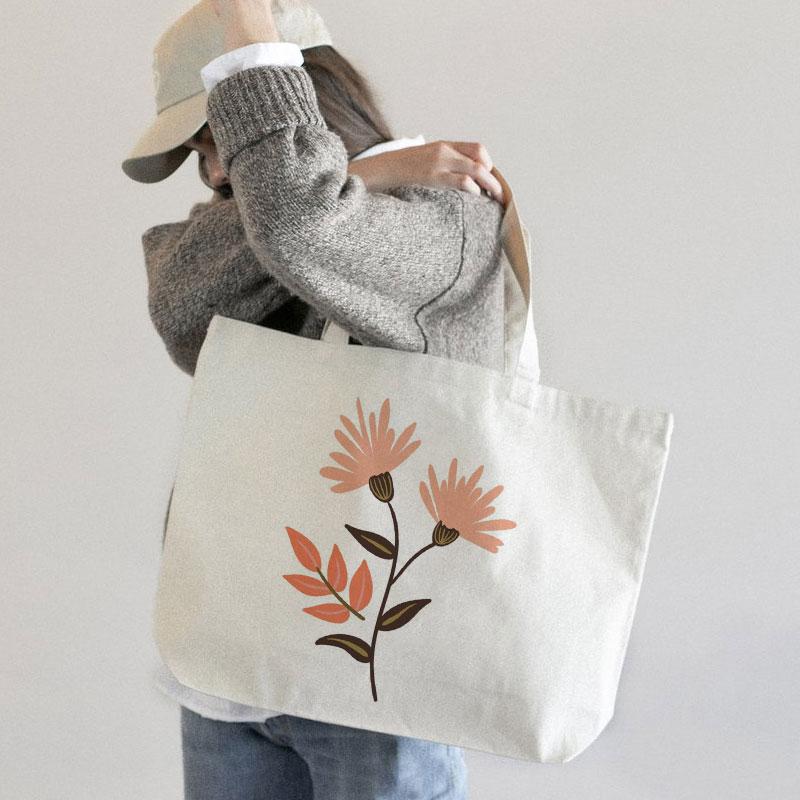 PINK-ORANGE DAISY CANVAS BAG