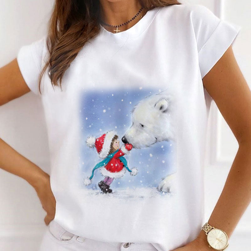 2021 Beautiful Christmas Ladies White T-Shirt P