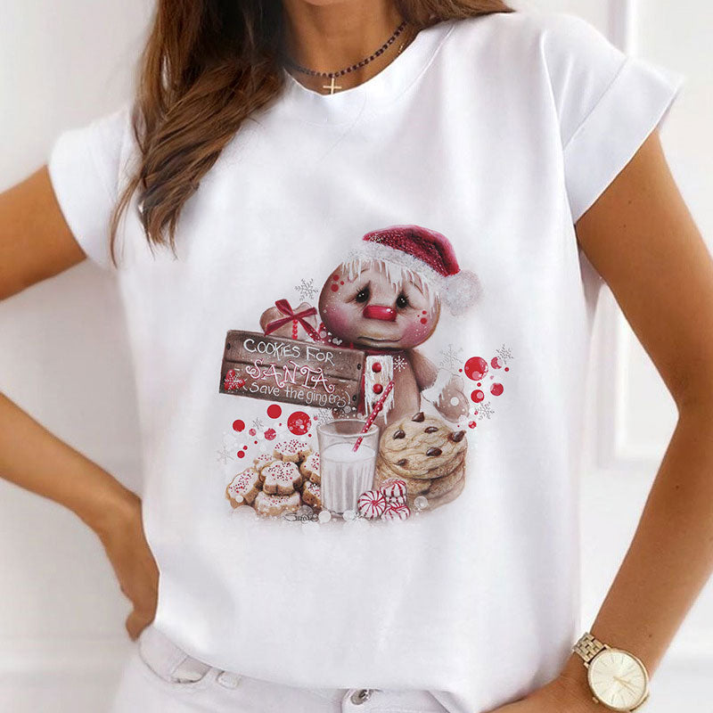 2021 Beautiful Christmas Ladies White T-Shirt Q