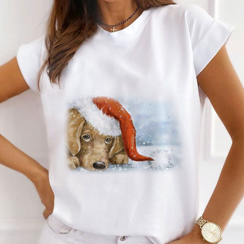 2021 Beautiful Christmas Ladies White T-Shirt R