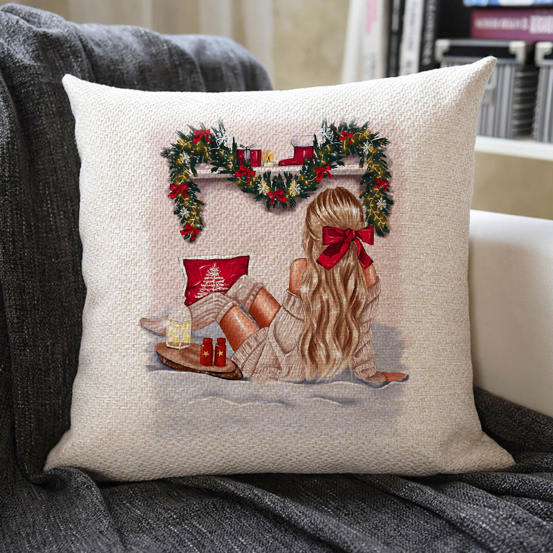 Christmas Themed Linen Pillowcase