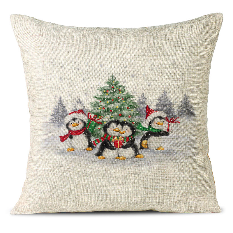 Christmas Themed Linen Pillowcase
