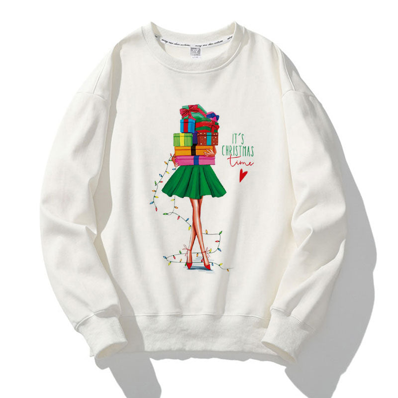 Happy Christmas O-Neck White Sweater U