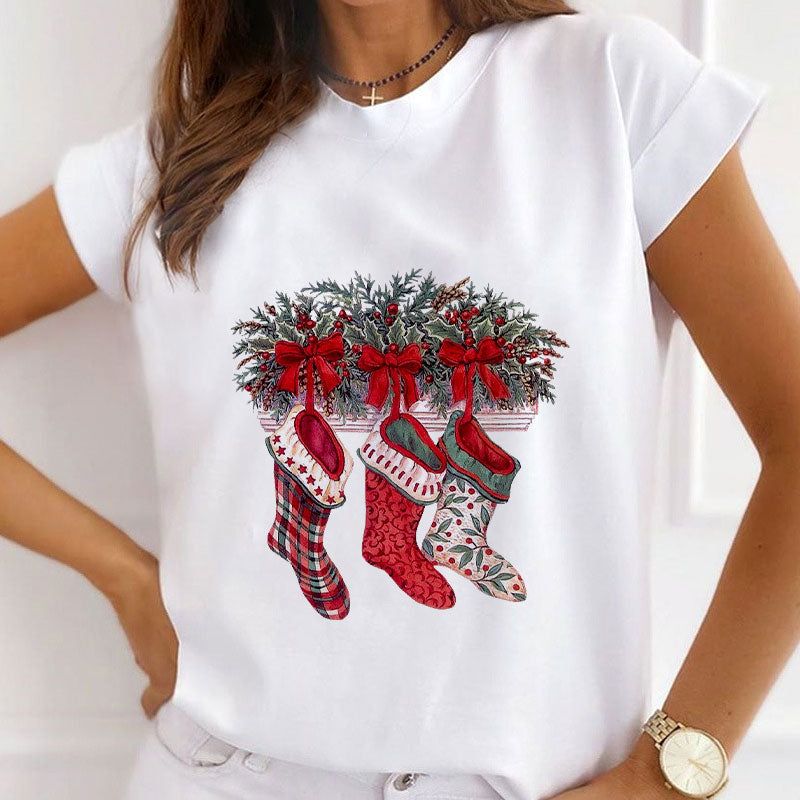 HAPPY Christmas Women White T-Shirt K