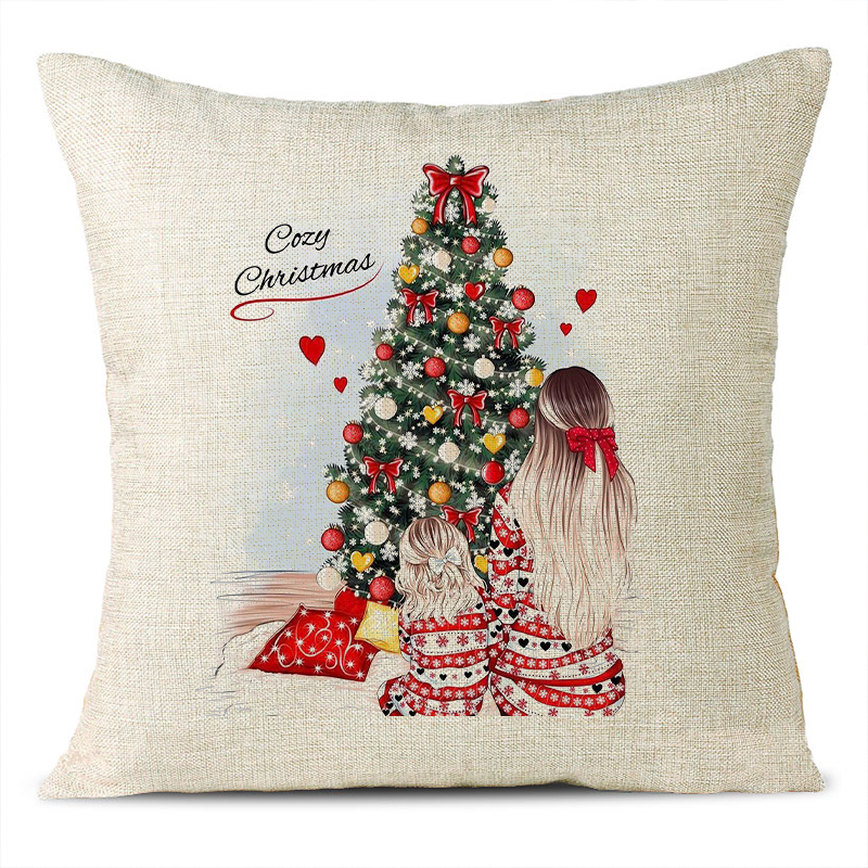 Christmas Themed Linen Pillowcase