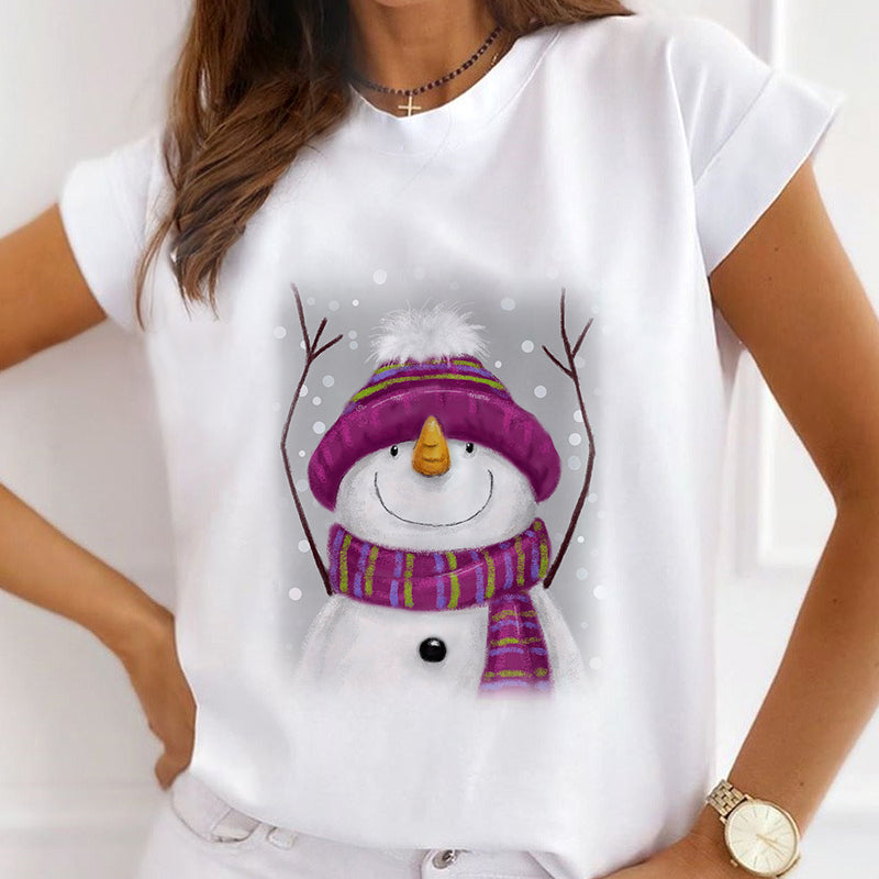 2021 Beautiful Christmas Ladies White T-Shirt V