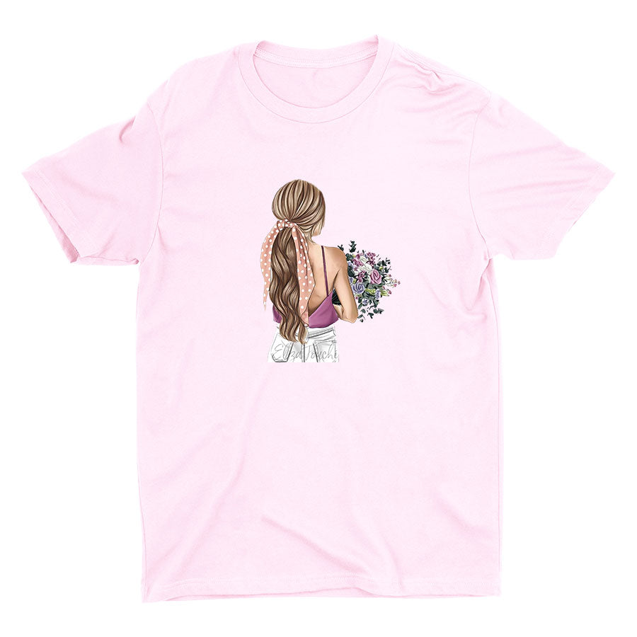 A Lady with Flowers Cotton Tee