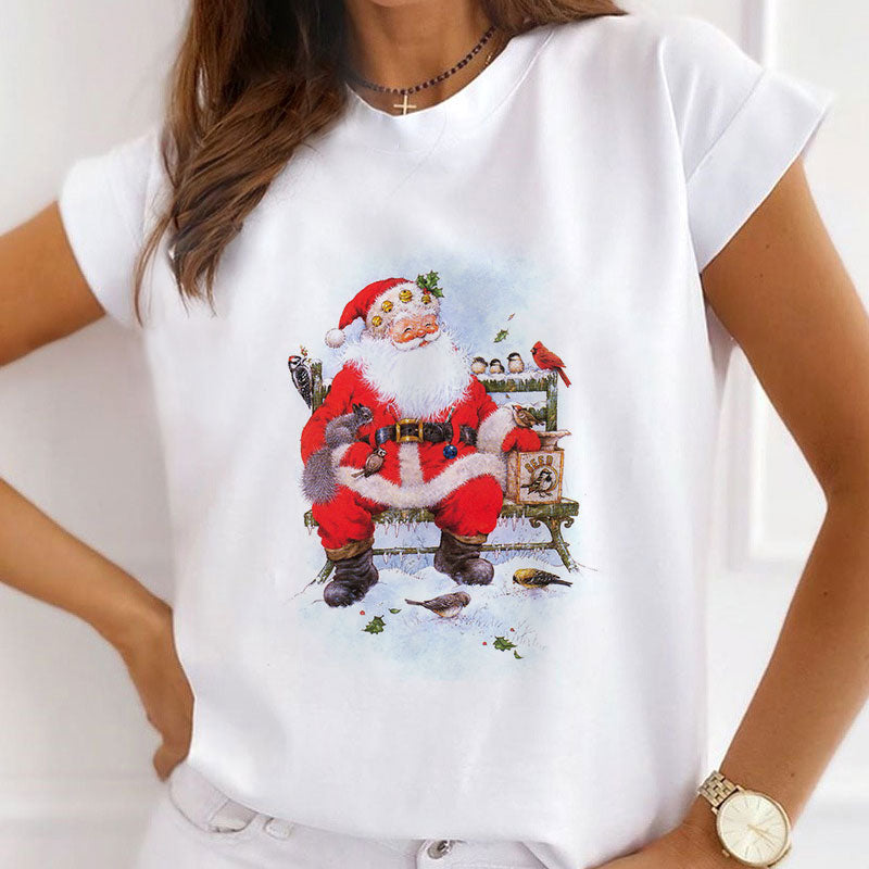 2021 Beautiful Christmas Women White T-Shirt B