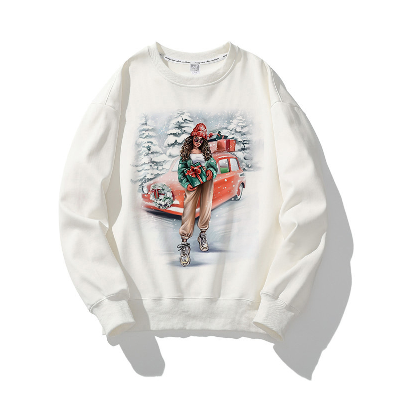 Happy Christmas O-Neck White Sweater Y