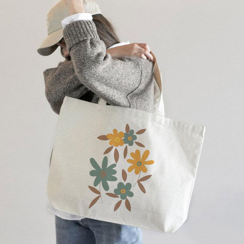 GREEN-YELLOW CHAMOMILE CANVAS BAG