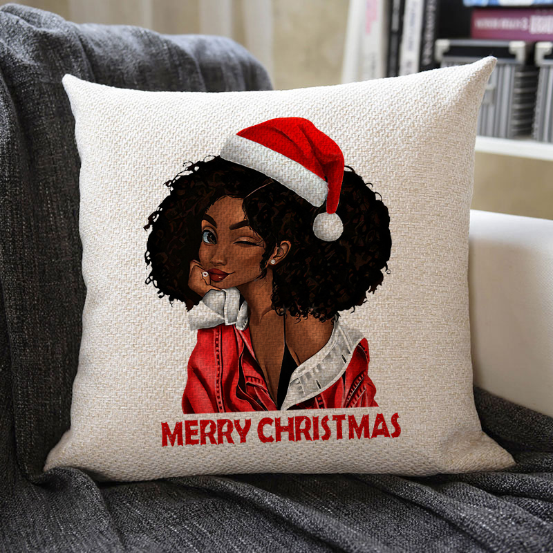 Christmas Themed Linen Pillowcase
