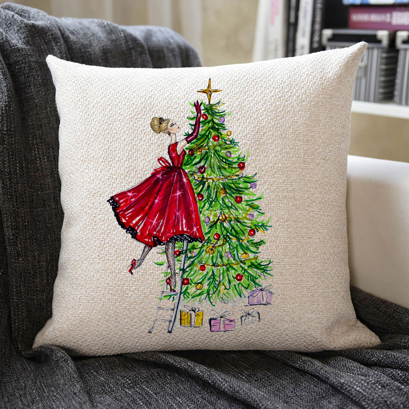 Christmas Themed Linen Pillowcase