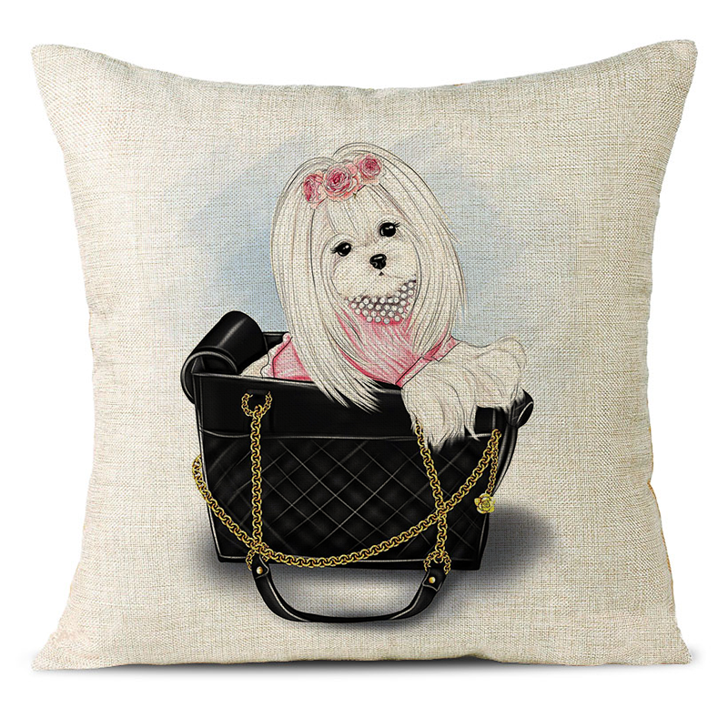 Cute Puppy Linen Pillowcase
