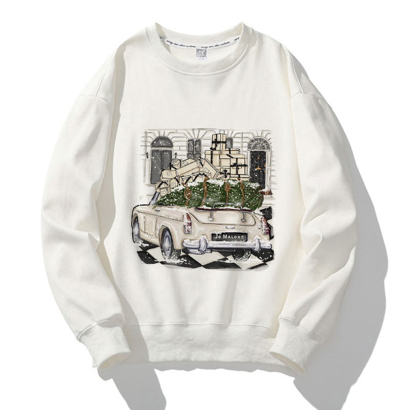 Cute Cars O-Neck White Sweater L
