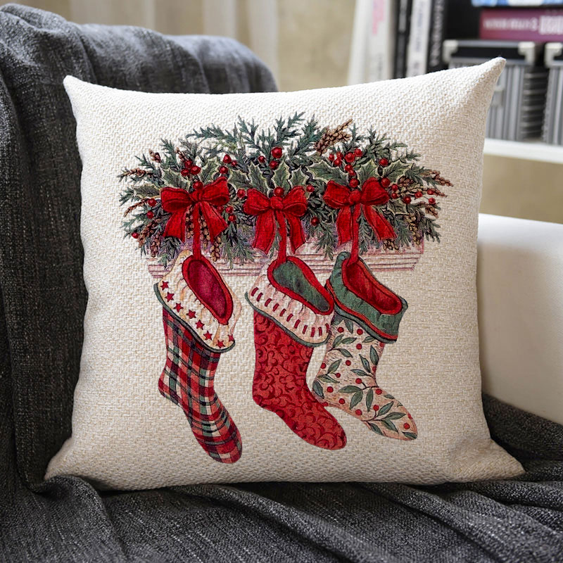 Christmas Themed Linen Pillowcase