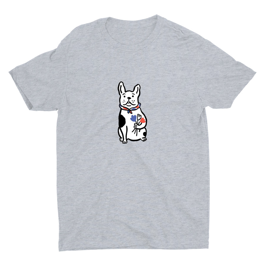 Bulldog With Flowers Cotton Tee