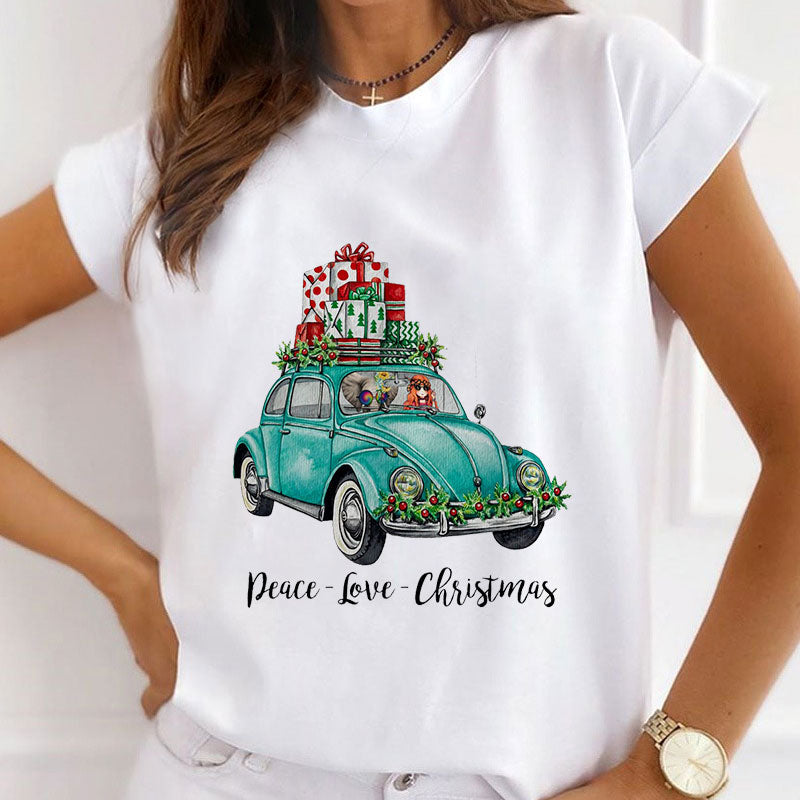 Christmas Fashion Women White T-Shirt Q