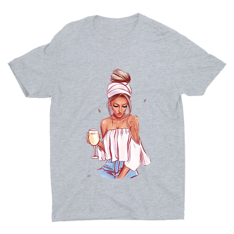 Cute Girl With Wine Cotton Tee