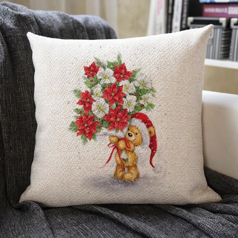Christmas Themed Linen Pillowcase