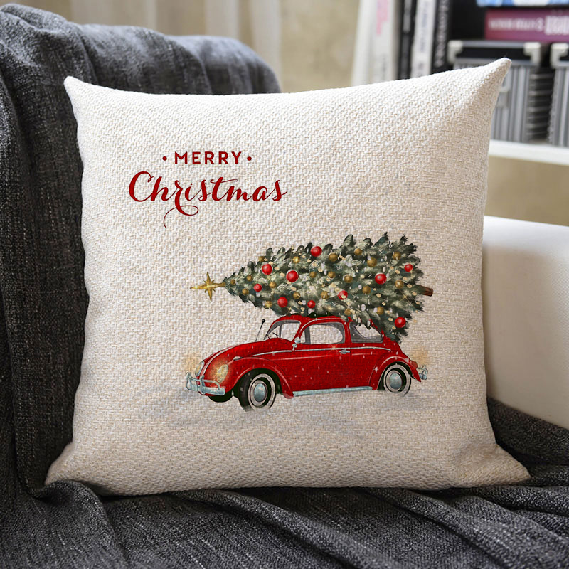 Christmas Themed Linen Pillowcase