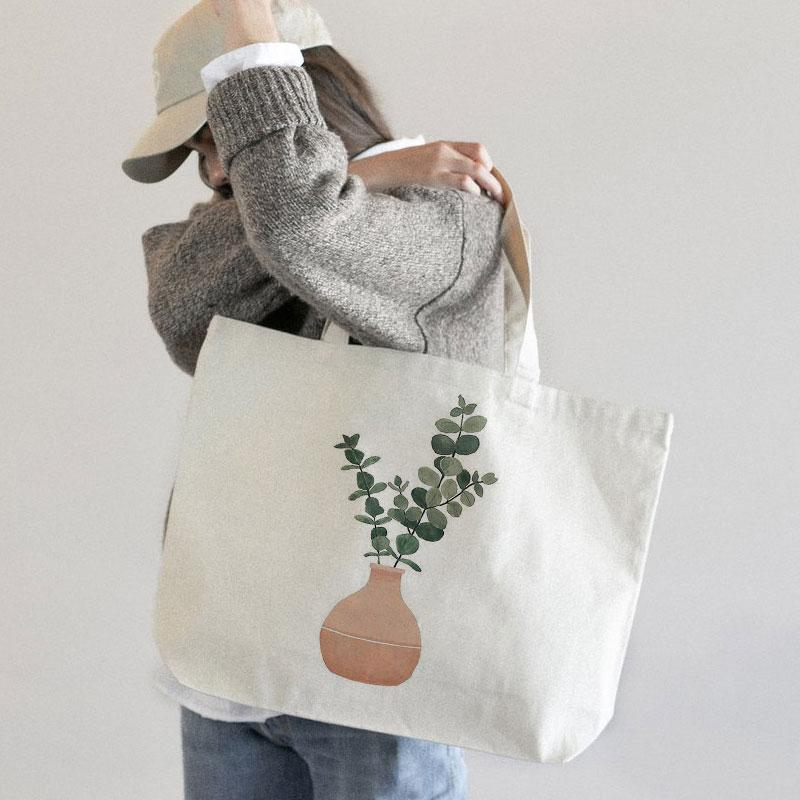 VASE AND LEAVES CANVAS BAG