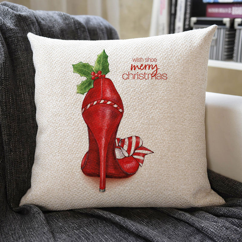 Christmas Themed Linen Pillowcase