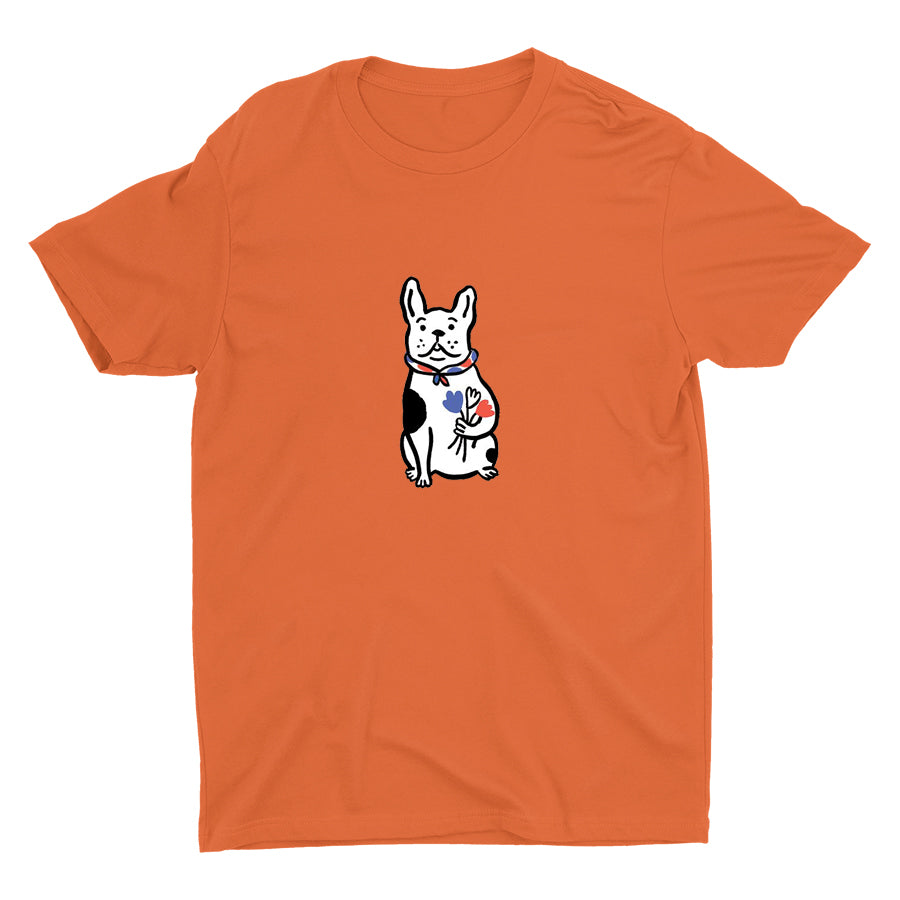 Bulldog With Flowers Cotton Tee