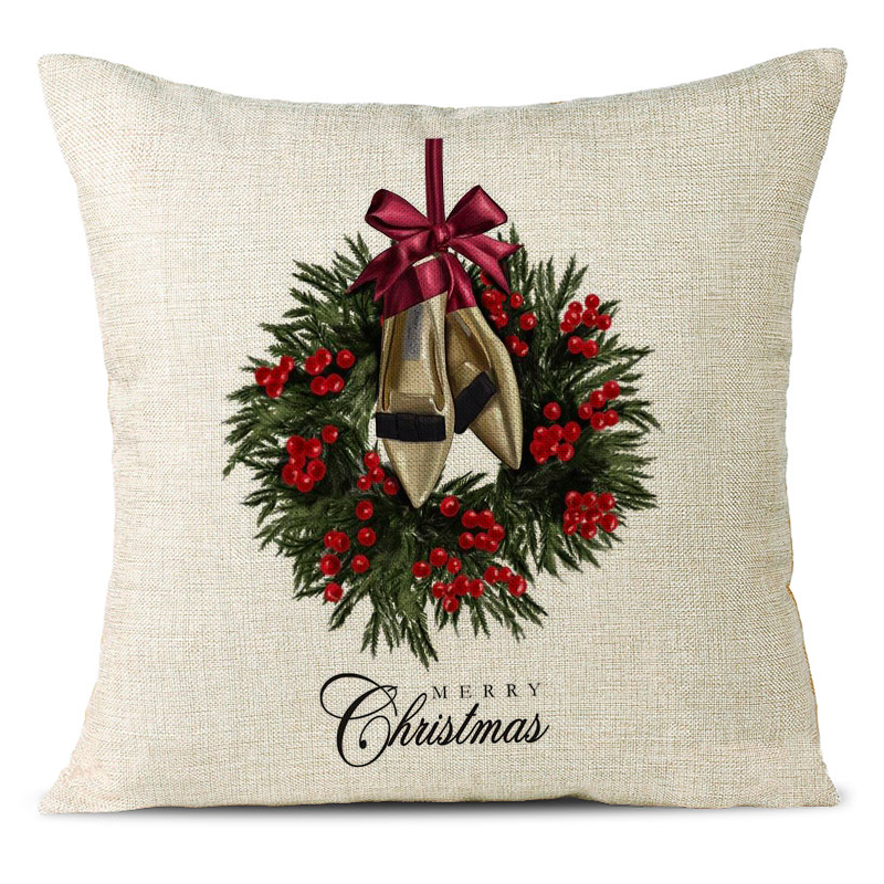 Christmas Themed Linen Pillowcase