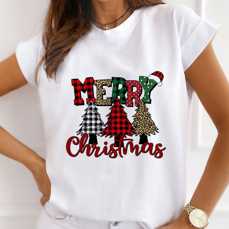 Printed Christmas White Shirt For Ladies Q