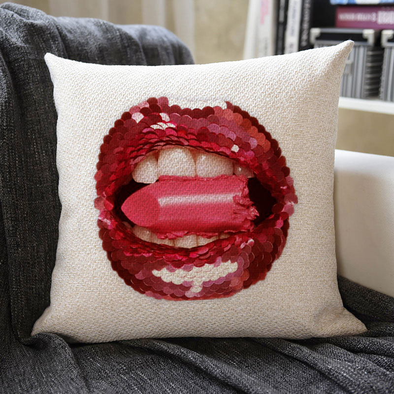 Sexy Red Lips Linen Pillowcase