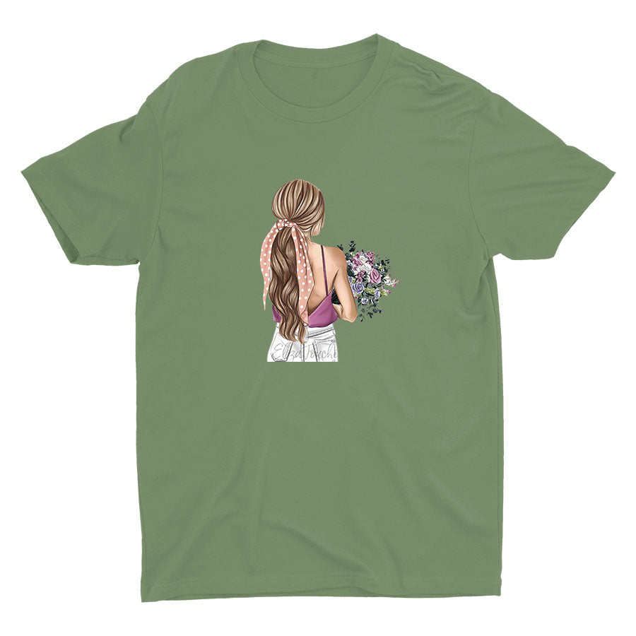 A Lady with Flowers Cotton Tee