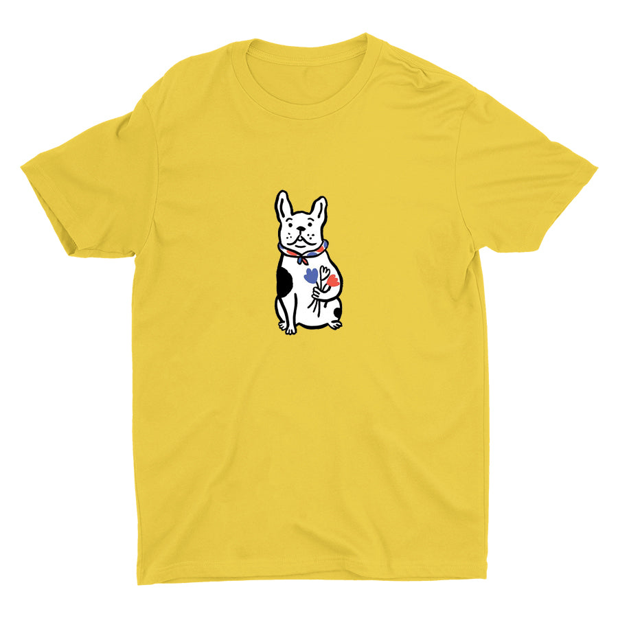 Bulldog With Flowers Cotton Tee