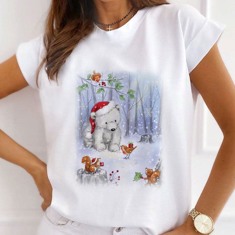 2021 Beautiful Christmas Ladies White T-Shirt B