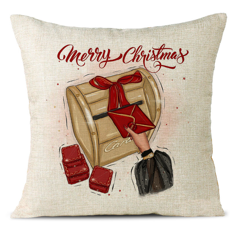 Christmas Themed Linen Pillowcase