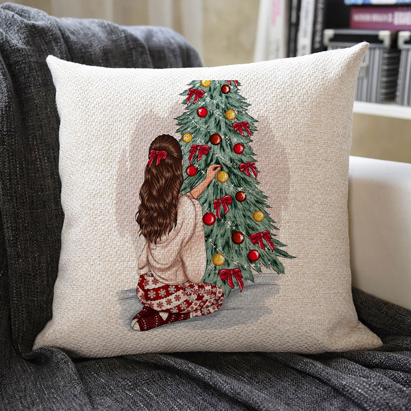 Christmas Themed Linen Pillowcase