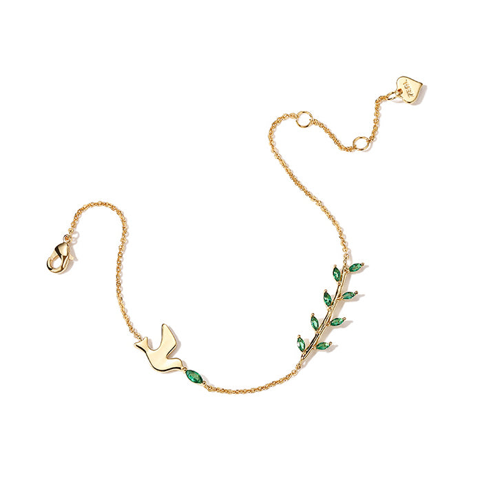 Peace Dove and Green Leaf Bracelet