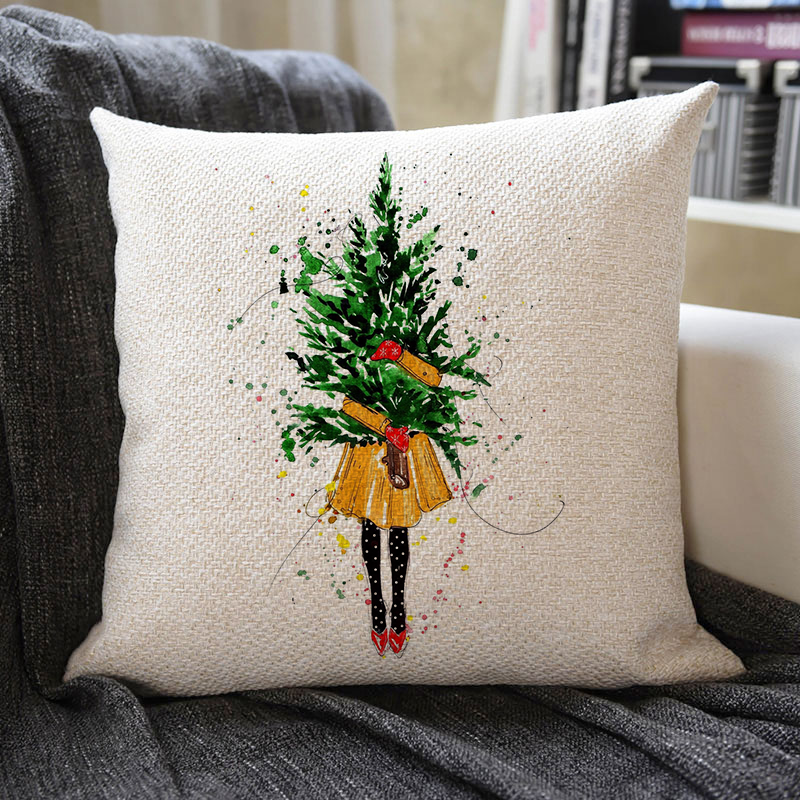 Christmas Themed Linen Pillowcase
