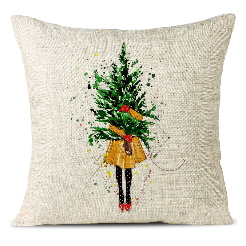 Christmas Themed Linen Pillowcase