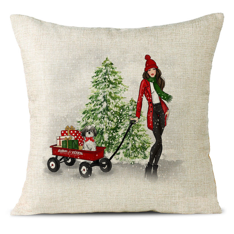 Christmas Themed Linen Pillowcase