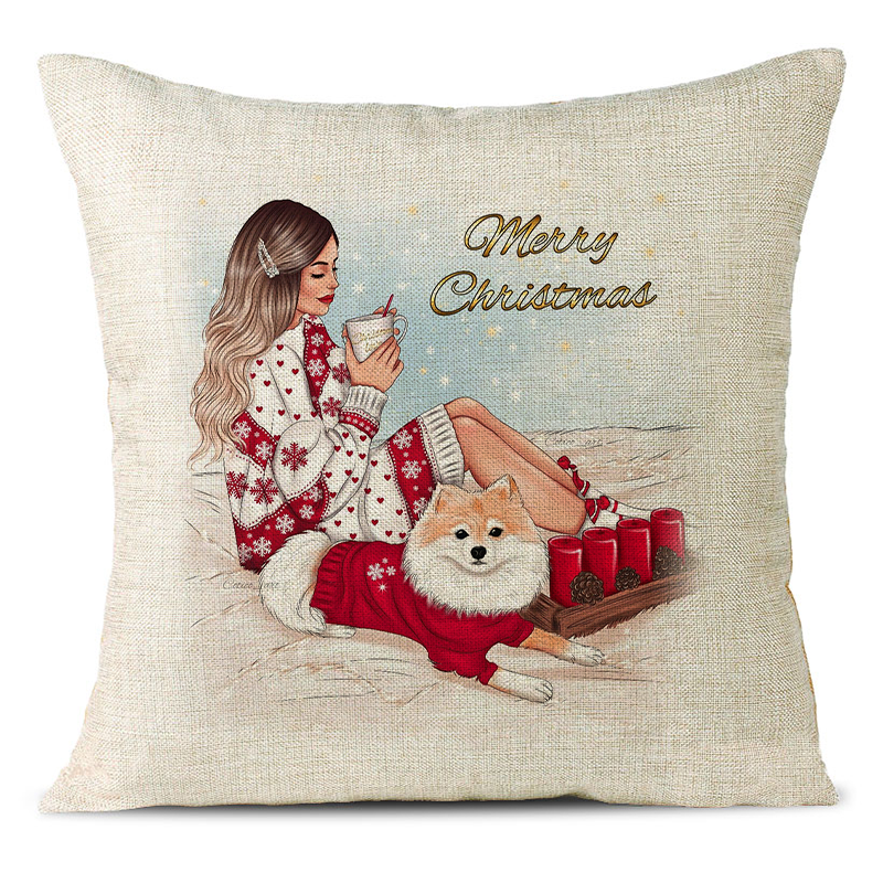 Christmas Themed Linen Pillowcase
