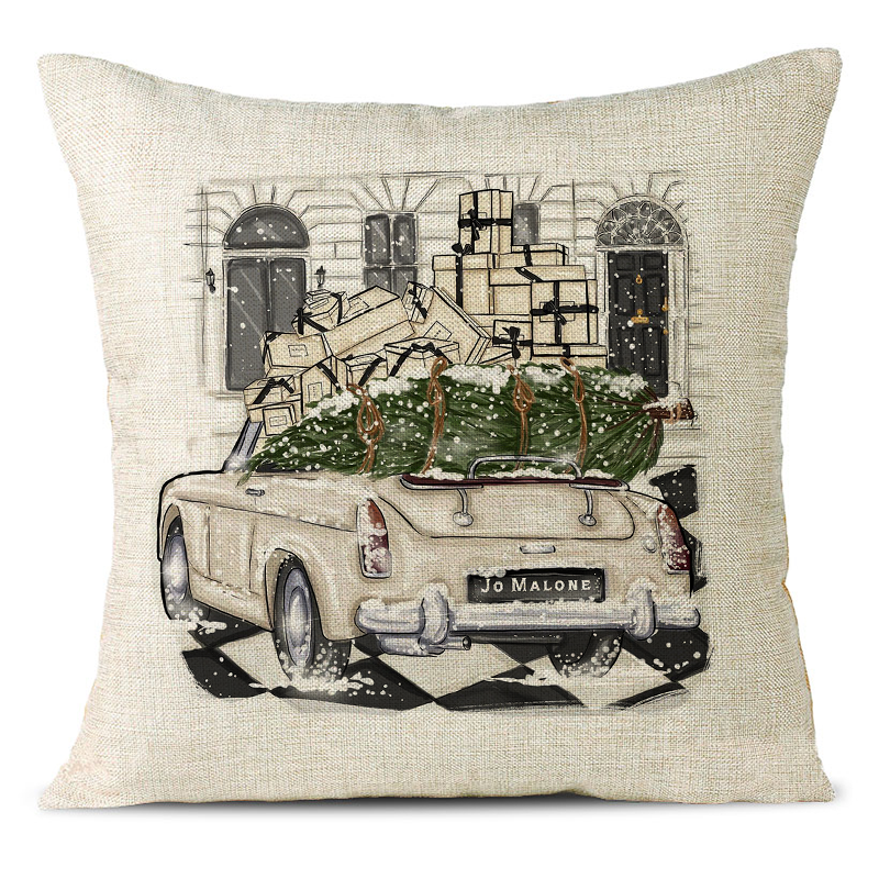 Christmas Themed Linen Pillowcase