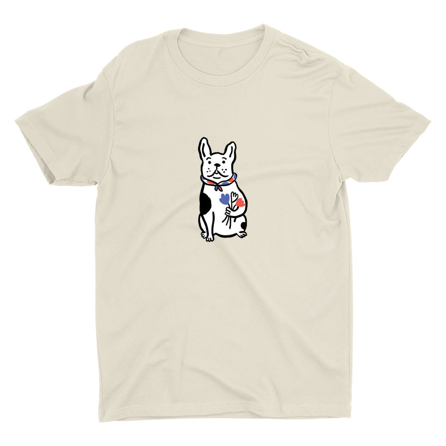 Bulldog With Flowers Cotton Tee