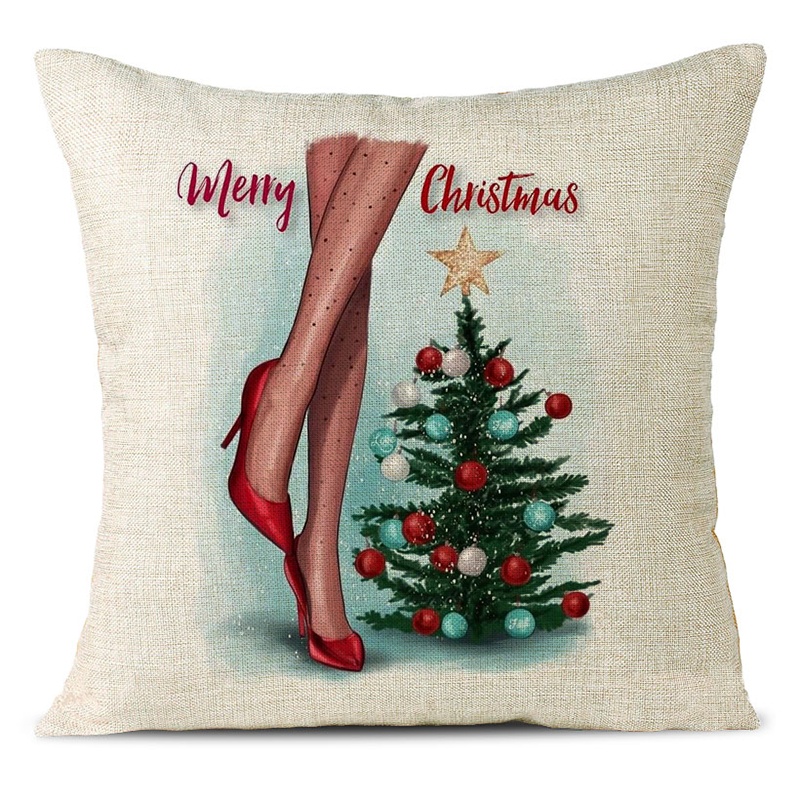 Christmas Themed Linen Pillowcase
