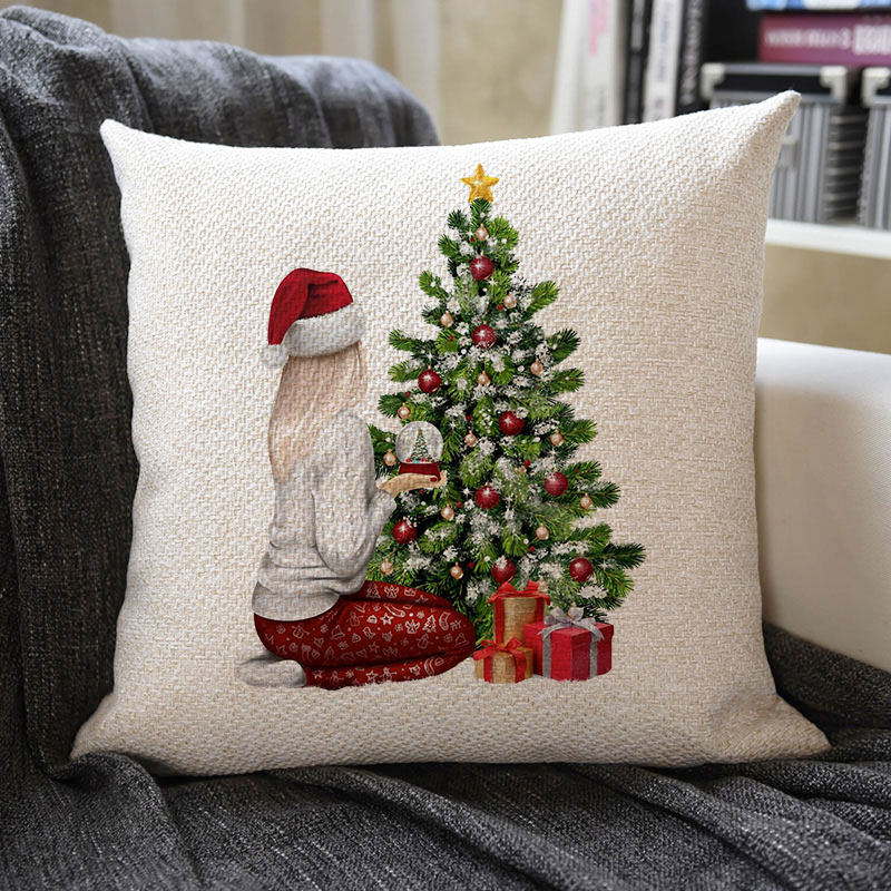 Christmas Themed Linen Pillowcase