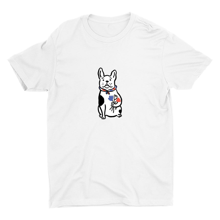 Bulldog With Flowers Cotton Tee