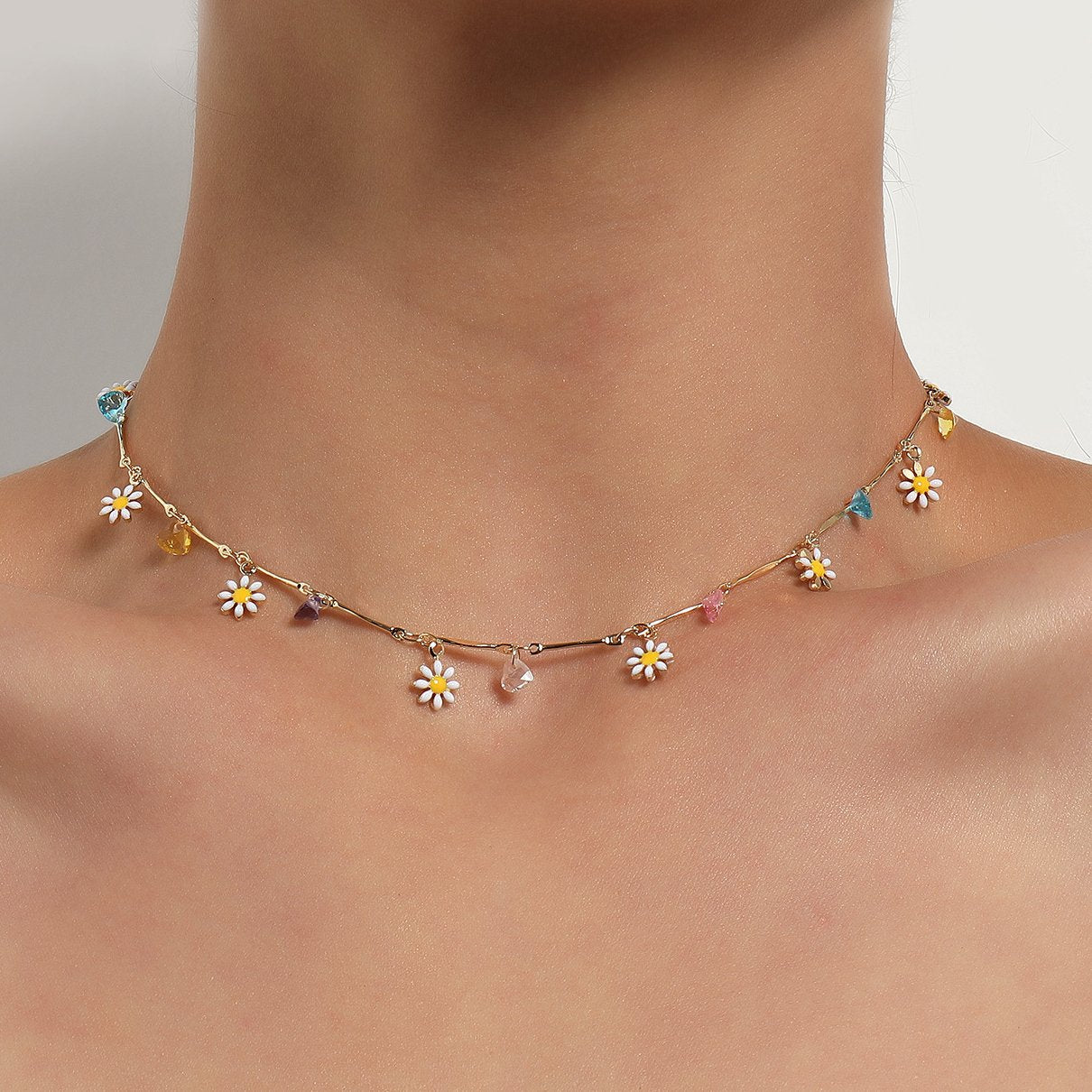 New Lovely Daisy Flowers Colorful Beaded Necklace