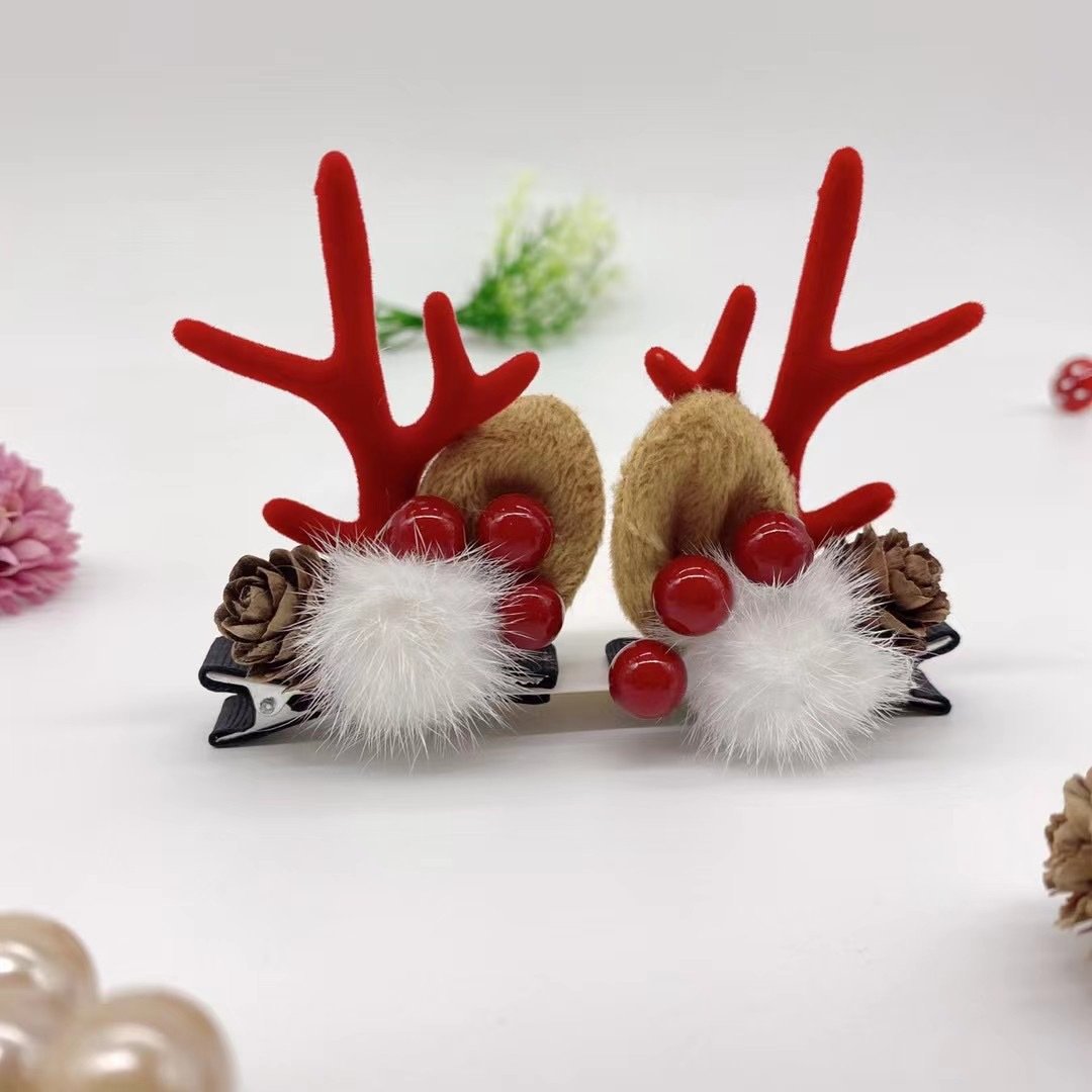 Christmas Pine Cone Snowman Antler Hairpin