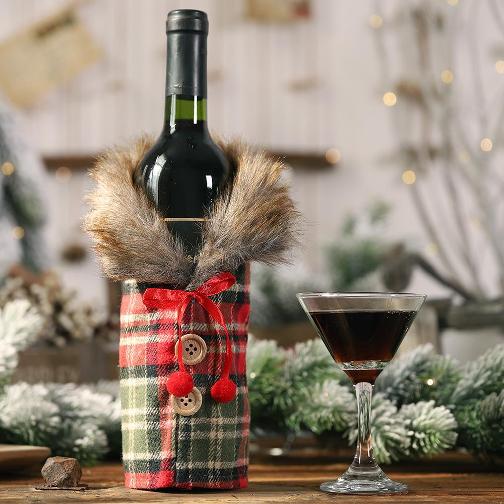 Christmas Plush Plaid Bottle Cover