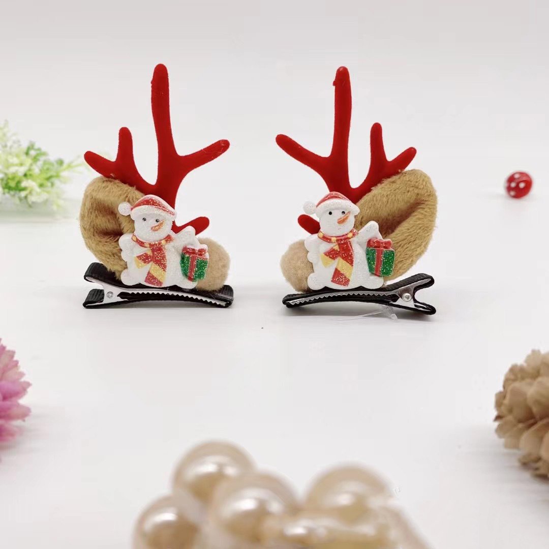 Christmas Pine Cone Snowman Antler Hairpin